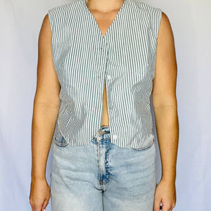 Vintage 70's White Grey Pinstriped Button Down Vest Adult Medium